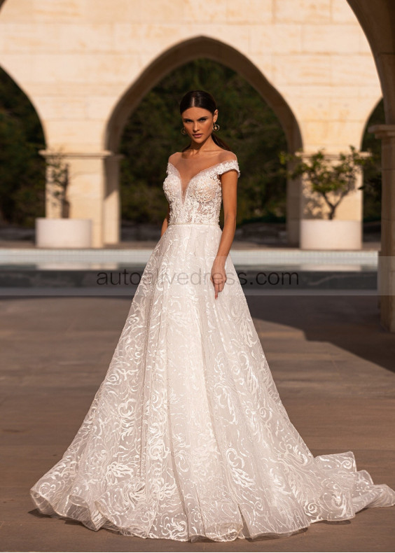 Cap Sleeves Beaded Ivory Lace Tulle Rustic Wedding Dress Cap Sleeves Beaded Ivory Lace Tulle Rustic Wedding Dress